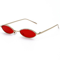Lunettes de soleil rétro de créateur, petit cadre ovale en métal, couleur or, verres unisexes, mode vintage, strass, UV400