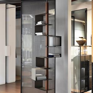 Librería Giratoria Moderna de Aluminio |   Librería de Diseño con Chapa de Nogal |   Estante de Exhibición de Metal para Villa y Sala de Exposiciones - Product Image 1