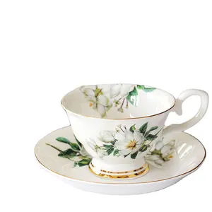 Wholesale Turkish nordic European luxury fine bone china ceramic pink rose flower porcelain coffee tea cup and saucer set