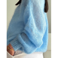 Pull-over en maille fine et épaisse de luxe bleu ciel pour femme, en mohair et polyester, style B2B, pour jeune femme et fille