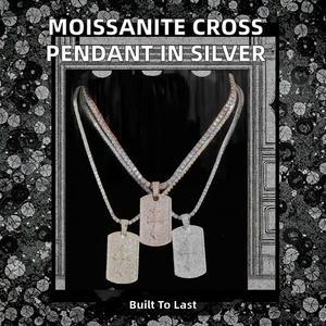 Pendentif Croix en Argent Massif 925 Plaqué Or avec Moissanite, Bijoux Hip Hop Iced Out, Chaîne Cordon - Product Image 2