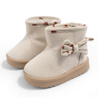 Bottes de neige d'extérieur en daim rose pour filles, personnalisables en gros, bottines souples en peluche à enfiler pour enfants avec nœud décoratif