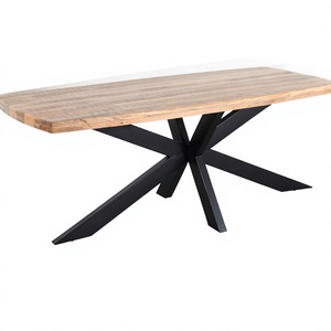 Table à manger moderne en bois de manguier massif, base en fer noir mat, écologique, faite à la main, Shree Ganpati Overseas GN1022, contemporaine - Product Image 2