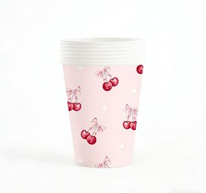 Juego de Platos de Papel para Fiesta de Cumpleaños Infantiles con Diseño Personalizado de Cerezas Rosas - Product Image 5
