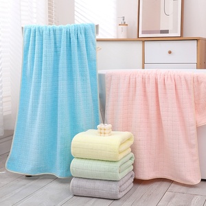 Grande serviette de bain en velours corail épaissi 90x175cm, tissage ananas, séchage rapide, absorbante, pour adultes, bordure brodée, cadeau - Product Image 2