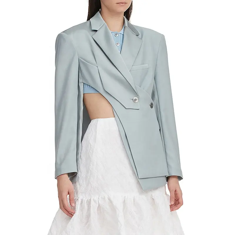 OUDINA Trendy marka bayanlar düzensiz takım elbise yeni tasarım bel-revealing kesim Blazer Femme