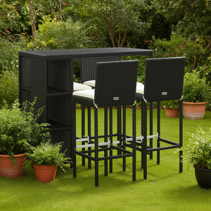 Set Bar da Giardino in Polyrattan Nero a 3 Posti, Arredamento da Esterno Resistente alle Intemperie, Design Contemporaneo - Product Image 2