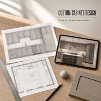 Lemari Dapur Modular Kustom Desain Tanpa Gagang Panel Datar Motif Kayu Keran Wastafel Meja Marmer Engsel Penyimpanan Tinggi Penuh