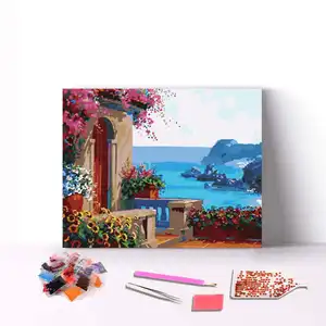 30x40 40x50 Village Seascape Landscape Art DIY 5D Round Diy Diamond Painting Set with Tools