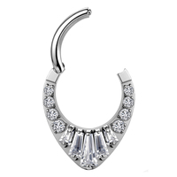 Piercing Clicker Septum en Titane ASTM F136 G23 avec Zircone Cubique (CZ) Formes Goutte d'eau, Baguette et Ronde Assorties, 16G 8mm 10mm, pour Nez, Daith, Hélix