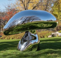 Sculpture de champignon en acier inoxydable poli miroir, statue de jardin, décoration extérieure pour patio, art moderne en forme de champignon pour cour, villa, hôtel