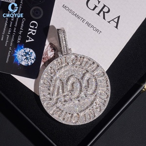 จี้เพชรโมอิสซาไนต์ทรงกลมรับรองโดย GRA เงินแท้ 925 ชุบโรเดียม เครื่องประดับฮิปฮอปสุดหรูสำหรับผู้ชายและผู้หญิง - Product Image 2