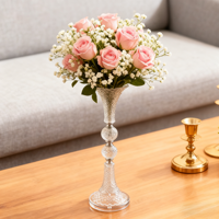 Vase à fleurs en acrylique de luxe avec perles de cristal |   Support de trompette transparent pour décoration de mariage |   Centre de table élégant