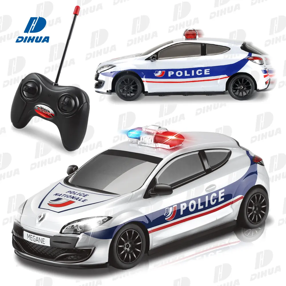 Model kendaraan kendali Radio 1/20 2.4G, mobil polisi RC Megane RS berlisensi resmi dengan lampu depan & sirene & pegangan ban