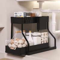 Nouveau produit : Étagère double coulissante pour cuisine, rangement amovible sous l'évier, support à épices pour comptoir, organisateur d'épices