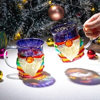 Tasse à café en verre 3D artistique avec poignée, motif Père Noël peint à la main, idéale pour la vente en gros et comme cadeau
