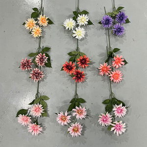 Fleur de dahlia artificielle à tige unique, 3 têtes, taille moyenne, fleur en soie réaliste pour décoration de mariage et de maison - Product Image 2