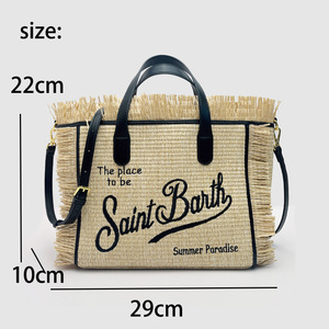 Borsa Tote in Tela con Frange per Donne, Borsa a Tracolla Estiva da Spiaggia, Borsa a Spalla con Logo Ricamato e Stampa Leopardata a Righe - Product Image 4