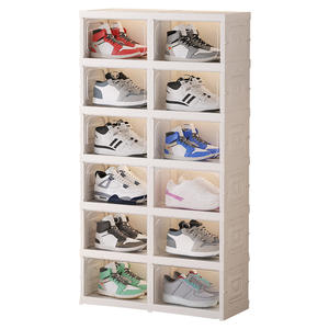 Zapatero plegable con cajas transparentes para zapatillas deportivas, organizador de plástico para entrada, tipo rectangular sólido. - Product Image 3