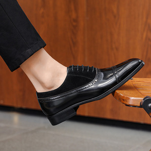 <b>Full</b> Grain Leather Men's Shoes Patent Leather Business Dress Shoes Genuine Leather Three Stitch Classic Men's Shoes - Product Image 5