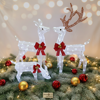 JINYUE Ensemble de 3 figurines de rennes de Noël en fer forgé, éclairées par LED, étanches IP44, écologiques, à commande manuelle, pour l'extérieur
