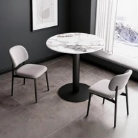 Table et chaises de bistrot rondes, plateau en pierre avec piétement en acier brossé pour café, bar et salle à manger – Ensemble de mobilier pour usage commercial