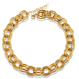 Collana a catena a doppio O a maglie di Minos grossa grossa collana retrò <span class=keywords><strong>Punk</strong></span> PVD 18k da uomo e da donna impermeabile girocollo unico - Product Image 1