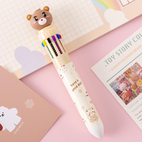 Stylo à bille multicolore ours mignon en gros 10 couleurs écriture lisse Kawaii fournitures scolaires pour étudiants Logo personnalisé cadeaux d'art