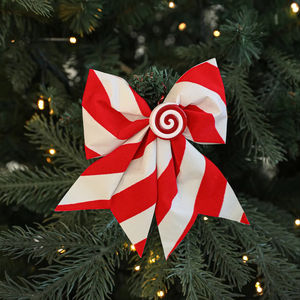 Witte Rode Strepen Kerstboom Strikken Xmas Candy Cane Stijl Kerststrikken Voor Voordeur Kast Trap Hek Slinger - Product Image 6