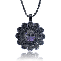 Collier pendentif rotatif tendance pour hommes, style hip-hop, avec breloque tournesol arc-en-ciel et effet 'iced out', vente en gros