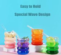 Wholesale12 오즈 웨이브 모양 마시는 안경 잔물결 거품 유리 컵 음료 아이스 커피 주스