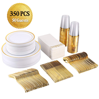 Fournitures de mariage en gros d'usine gobelets en plastique à bord doré de 9oz 10oz ensembles de vaisselle de gobelets à bière en plastique dur jetables