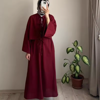 Conjunto Femenino Informal Musulmán Tradicional de Dos Piezas, Blusa con Mangas Abullonadas y Diseño de Cordones, Faldas Maxi