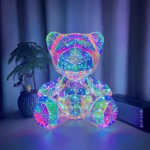 Ours en peluche lumineux LED pour la Saint-Valentin avec boîte-cadeau Film en feuille PET Lumière LED ours en peluche avec prise de charge USB