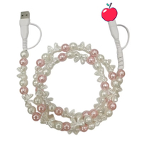 Chargeur de téléphone 4-en-1 le plus mignon avec double perles et nœuds, chargeur de téléphone perlé Seneca, câbles de charge en acrylique à 4 voies