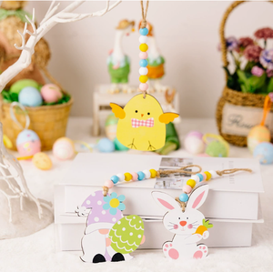 DAMAI Wholesale <b>Easter</b> Decoration Wooden <b>Ornaments</b> Set Beaded Rabbit Holding Carrot Chick Hanging Decor for Home Party Mall - Product Image 2