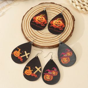 Tsunami Jewelry Halloween Christmas Printed PU Teardrop Drop Earrings For Women Party Fashion - Product Image 3