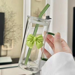 Copo de Água de Vidro Quadrado com Alça, Fundo Plano e Canudo, de Alta Qualidade, para Água Fervente, Presentes Corporativos - Product Image 2