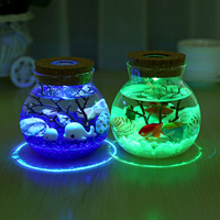Fait à la main Ronde Decoratibe Boule de Verre Pot avec La Lumière Menée Colorée À L'intérieur Couvercle En Liège