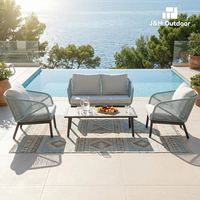 Ensemble de canapés d'extérieur en aluminium J&M Modern, 4 places, fauteuils en corde PE tressée à la main et table basse pour cour