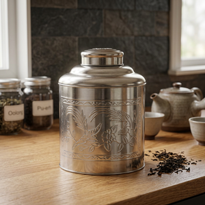 Classic Round Metal Food Container with Carved Floral Design Airtight <b>Storage</b> <b>Jar</b> <b>for</b> <b>Kitchen</b> Use - Product Image 6