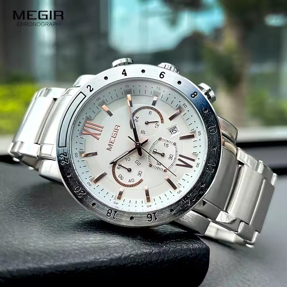 Megir 3008G 3008 24 Hours Quartz Stop Watch Man Business Men's