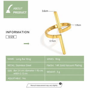 แหวนทรงยาว สแตนเลสสตีล ชุบทอง 14K แบบสุญญากาศ ปรับขนาดได้ ดีไซน์เรขาคณิต เรียบง่าย โดดเด่น - Product Image 3