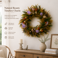 Couronne de fleurs séchées naturelles faite à la main, style bohème rustique, décoration florale pour porte ou mur, pour la remise des diplômes, Noël, mariage - Longue durée