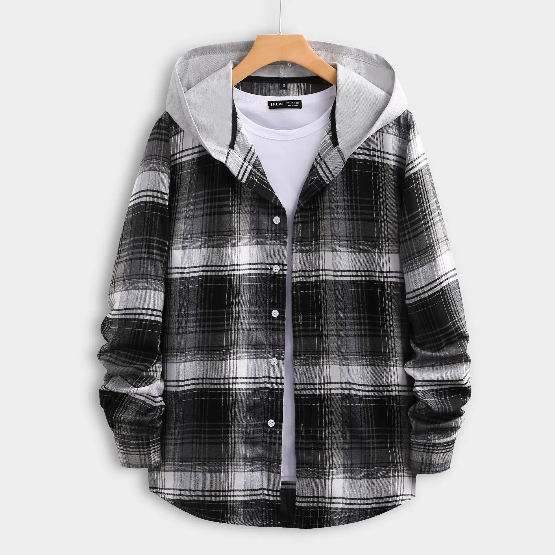 Wholesale Custom Logo Long Sleeve Stripe T/C Casual Hoodie Mens Hooded Flannel shirt