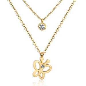 Collar de mariposa de moda, collar de doble cadena, tipo joyería, collar con colgante de oro, cadenas corporales para mujer - Product Image 1