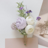 Dekorasi Tamu Resepsi Pernikahan Bunga Buatan Pengantin Pria dan Wanita Boutonniere Corsage Pergelangan Tangan Warna Ungu