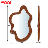 WOQI Miroir mural à cadre en bois de noyer au design moderne, modèle irrégulier distinctif avec crochets de suspension