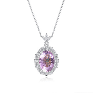 Collier avec pendentif en forme de feuille de fleur en pierre naturelle, coupe ovale, 925, 10x14mm, en argent sterling 925, bijoux de fête pour femmes - Product Image 1