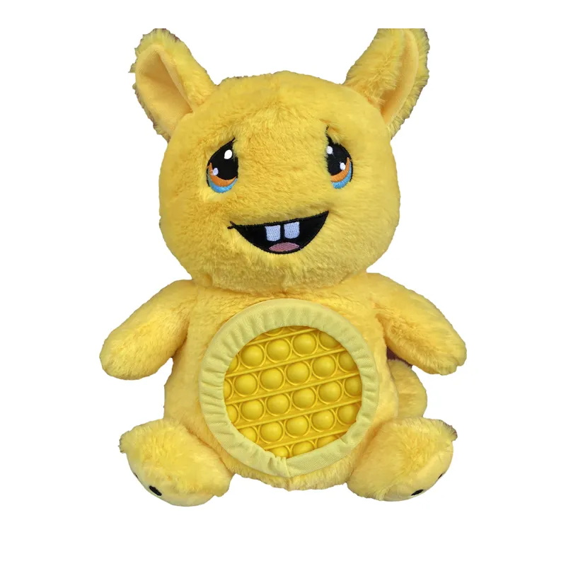 Yellow plush Monster with pocket in the belly weighted plush toys 2kg weight plush monster